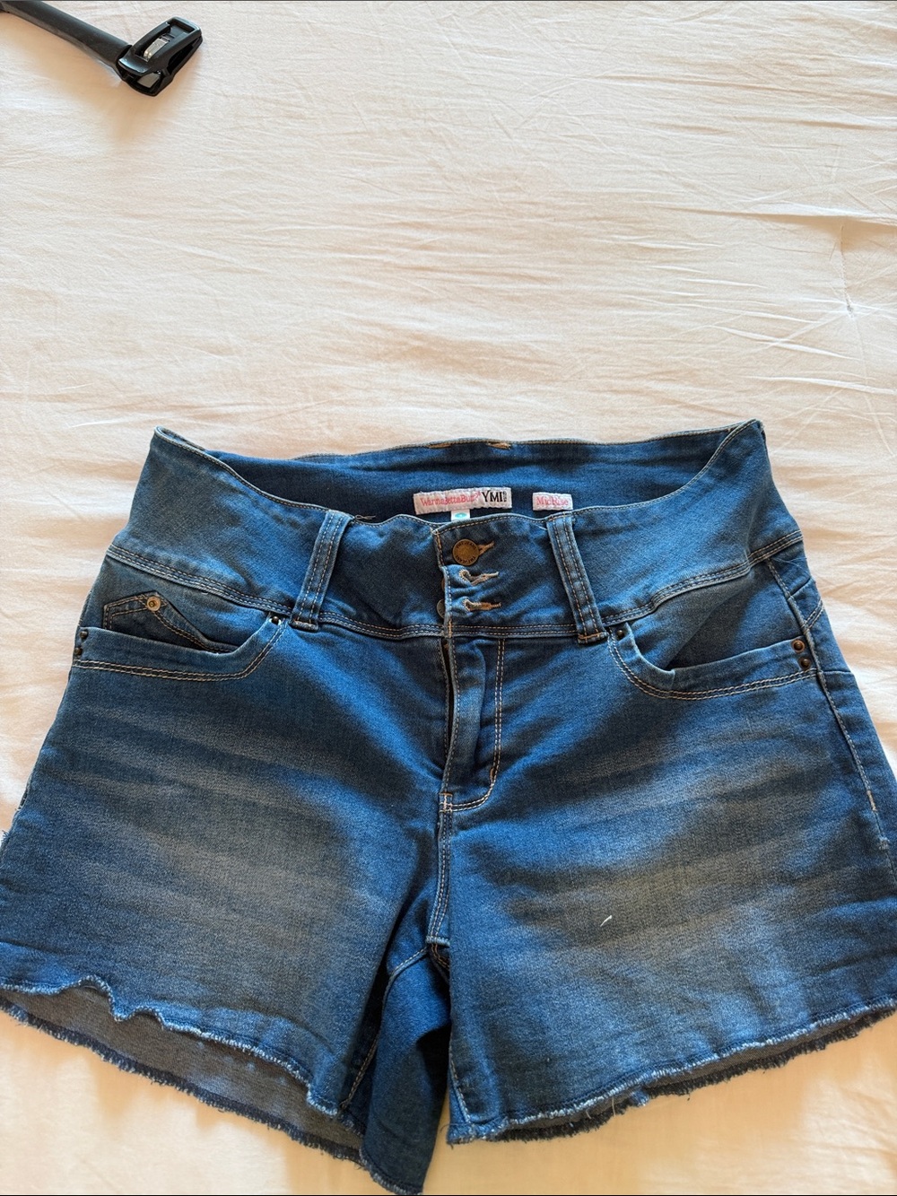 Classic High-Waist Dark Blue Mid-Rise Denim Women's Shorts